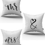 Siyah beyaz Kadın Erkek Mr. Mrs. 3'lü Dijital Baskılı Kırlent Seti - - 3kmbs86