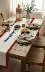 Mavi Kırmızı Motifli Ramazan Temalı Dijital Baskılı Runner 4KMBS334-RN - Görsel 2