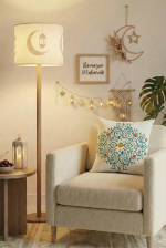 Mavi Turuncu Motifli Ramazan Temalı 4'lü Kırlent Kılıfı 1 Runner Seti 4kMBS332-RS - Görsel 4
