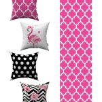 Pembe Siyah Geometrik Flamingo Desenli 4'lü Kırlent Kılıfı 1 Runner Seti 4kmbs021-RS