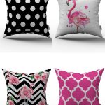 Pembe Siyah Geometrik Flamingo Desenli 4'lü Kırlent Kılıfı Seti - 43x43 cm - 021