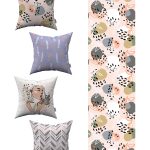 Lila Pembe Soyut Dekoratif Desenli 4'lü Kırlent Kılıfı 1 Runner Seti 4kmbs052-RS-03