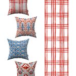 Mavi Kırmızı Soyut Dekoratif Desenli 4'lü Kırlent Kılıfı 1 Runner Seti 4kmbs067-RS-02