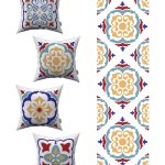 Kırmızı Mavi Modern Etnik Karo Desenli 4'lü Kırlent Kılıfı 1 Runner Seti 4kmbs99-RS-01