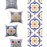 Kırmızı Mavi Modern Etnik Karo Desenli 4'lü Kırlent Kılıfı 1 Runner Seti 4kmbs99-RS-02