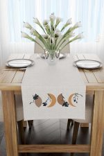Kahverengi Siyah Bohem Modern Yaprak Desenli Dijital Baskılı Runner 4kmbs105-RN - Görsel 2