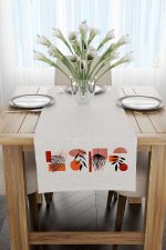 Siyah Kırmızı Modern Yaprak Desenli Dijital Baskılı Runner 4kmbs108-RN - Görsel 2