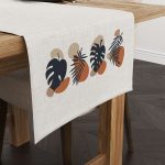 Lacivert Turuncu Bohem Tarz Yaprak Desenli Dijital Baskılı Runner 4kmbs109-RN