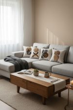 Kahverengi Siyah Bohem Tarz Yaprak Desenli 4'lü Kırlent Kılıfı 1 Runner Seti 4kmbs113-RS - Görsel 2