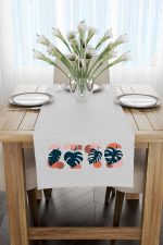 Lacivert Turuncu Modern Tarz Yaprak Desenli Dijital Baskılı Runner 4kmbs115-RN - Görsel 2
