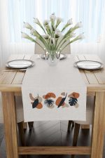 Lacivert Turuncu Modern Tarz Yaprak Desenli Dijital Baskılı Runner 4kmbs117-RN - Görsel 2