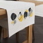 Gri Sarı Dekoratif Modern Soyut Desenli Dijital Baskılı Runner 4kmbs122-RN