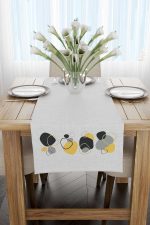 Gri Sarı Dekoratif Modern Soyut Desenli Dijital Baskılı Runner 4kmbs122-RN - Görsel 2