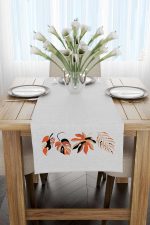 Turuncu Siyah Dekoratif Modern Yaprak Desenli Dijital Baskılı Runner 4kmbs123-RN - Görsel 2