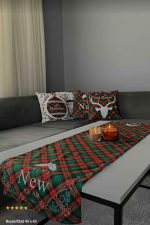 Kırmızı Yeşil Ekose Yılbaşı Temalı 4'lü Kırlent Kılıfı 1 Runner Seti 4kmbs172-RS - Görsel 3