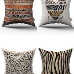 Modern Leopar Zebra Desenli Dijital Baskılı Kırlent Kılıfı Seti 4kmbs200 Kahverengi Turuncu