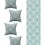 Mavi Krem Damask Desenli 4'lü Kırlent Kılıfı 1 Runner Seti 4kmbs213-RS