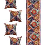 Kahverengi Etnik Vintage Desenli 4'lü Kırlent Kılıfı 1 Runner Seti 4kmbs229-RS-01