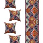 Kahverengi Etnik Vintage Desenli 4'lü Kırlent Kılıfı 1 Runner Seti 4kmbs229-RS-02