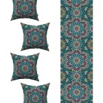 Yeşil Turuncu Retro Vintage Desenli 4'lü Kırlent Kılıfı 1 Runner Seti 4kmbs241-RS