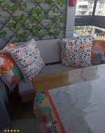 Turuncu Yeşil Tropik Geometrik Desenli 4'lü Kırlent Kılıfı 1 Runner Seti 4kmbs247-RS - Görsel 2