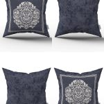 Mavi Beyaz Dekoratif Damask Desenli 4'lü Dijital Baskılı Kırlent Kılıfı Seti - 4kmbs251