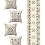 Krem Siyah Etnik Kilim Desenli 4'lü Kırlent Kılıfı 1 Runner Seti 4kmbs267-RS