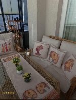 Krem Etnik Afrika Figürlü Fil Desenli 4'lü Kırlent Kılıfı 1 Runner Seti 4kmbs304-RS-1 - Görsel 2