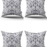 Çift Taraflı Gri Etnik Damask Desenli 4'lü Dijital Baskılı Kırlent Yastık Kılfı Seti 4kmbs312-CT