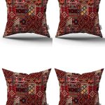 Çift Taraflı Kırmızı Etnik Motif Kilim Desenli 4'lü Dijital Baskılı Kırlent Yastık Kılfı Seti 4kmbs317-CT