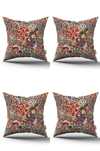 Kırmızı Mavi Goblen Motif Desenli Dijital Baskılı Kırlent Kılıfı Seti 4kmbs325