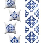 Beyaz Mavi Modern Etnik Karo Desenli 4'lü Kırlent Kılıfı 1 Runner Seti 4kmbs98-RS-01