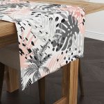 Gri Pembe Tropikal Yaprak Desenli Runner - CGH022-RN