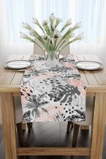 Gri Pembe Tropikal Yaprak Desenli Runner - CGH022-RN - Görsel 2
