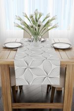 Beyaz Siyah Dekoratif Çiçek Desenli Runner - CGH029-RN - Görsel 2