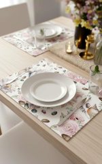 Pembe Bej Deniz Kabuğu Çiçek Desenli Dijital Baskı Amerikan Servisi 4'lü Set CGH031-AS