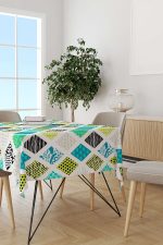 Mavi Yeşil Modern Geometrik Desenli Masaörtüsü CGH065-MS - Görsel 2