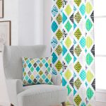 Mavi Yeşil Modern Geometrik Desenli Dijital Baskılı Perde CGH065-PR
