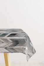 Beyaz Gri Geometrik Desenli Masaörtüsü CGH082-MS