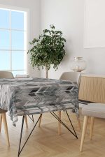 Beyaz Gri Geometrik Desenli Masaörtüsü CGH082-MS - Görsel 2