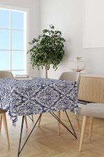 Lacivert Beyaz Damask Desenli Masaörtüsü CGH089-MS - Görsel 2