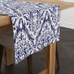 Lacivert Beyaz Damask Desenli Runner - CGH089-RN