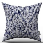 Lacivert Beyaz Damask Desenli Kırlent Yastık Kılıfı - CGH089