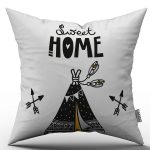 Beyaz Siyah Sweet Home Yazılı Kırlent Yastık Kılıfı - CGH093