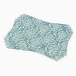 Mavi Krem Damask Desenli Dijital Baskılı Amerikan Servisi 4'lü Set CGH096-AS