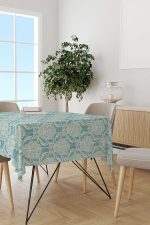 Mavi Krem Damask Desenli Masaörtüsü CGH096-MS - Görsel 2