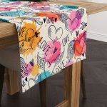 Krem Çok Renkli Love Yazılı Kalp Desenli Dijital Baskılı Runner CGH1001-RN