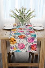 Krem Çok Renkli Love Yazılı Kalp Desenli Dijital Baskılı Runner CGH1001-RN - Görsel 2