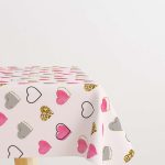 Pembe Siyah Modern Kalp Desenli Dijital Baskılı Masaörtüsü CGH1003-MS