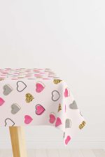 Pembe Siyah Modern Kalp Desenli Dijital Baskılı Masaörtüsü CGH1003-MS